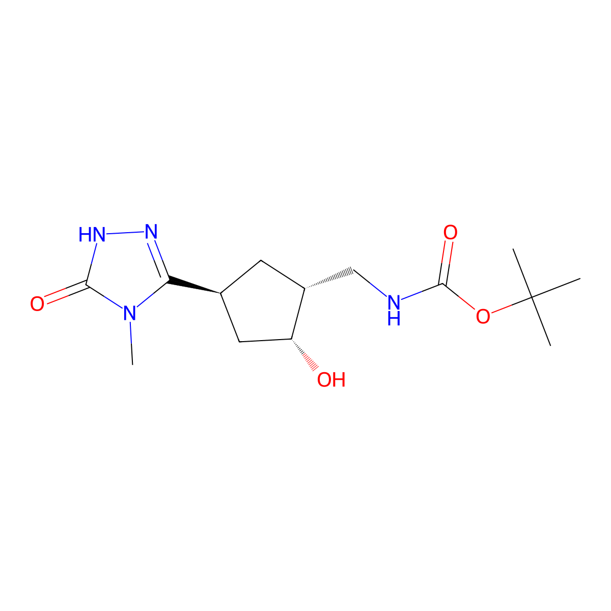 rac-tert-butyl N-{[(1R,2R,4S)-2-hydroxy-4-(4-methyl-5-oxo-4,5-dihydro-1H-1,2,4-triazol-3-yl)cyclopentyl]methyl}carbamate molecular structure, CAS 2138280-27-8