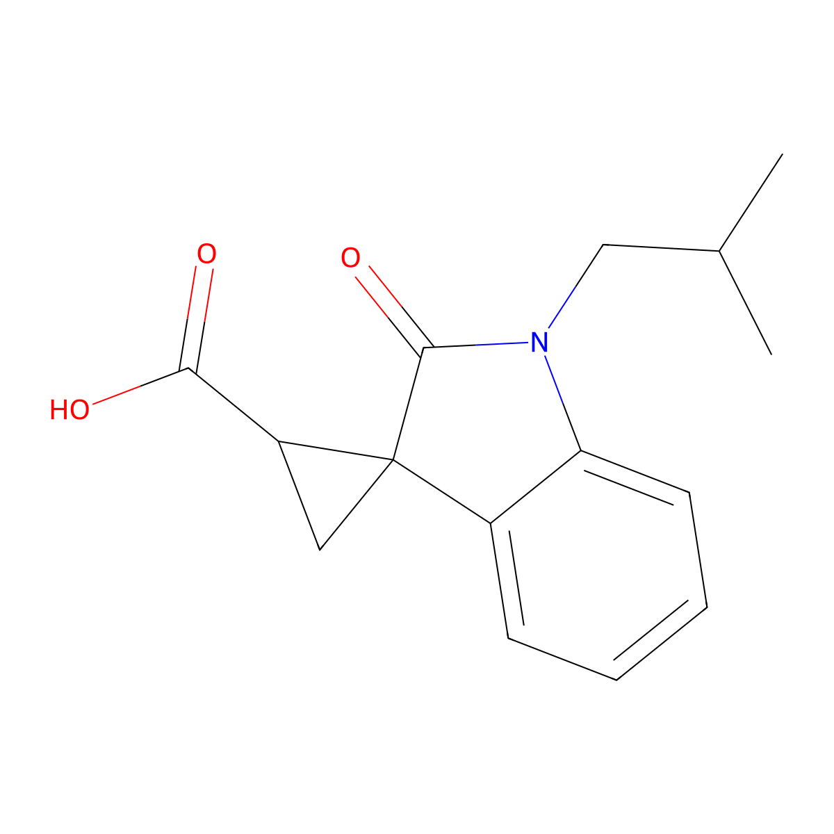 1'-Isobutyl-2'-oxospiro[cyclopropane-1,3'-indoline]-2-carboxylic acid molecular structure, CAS 2138280-52-9