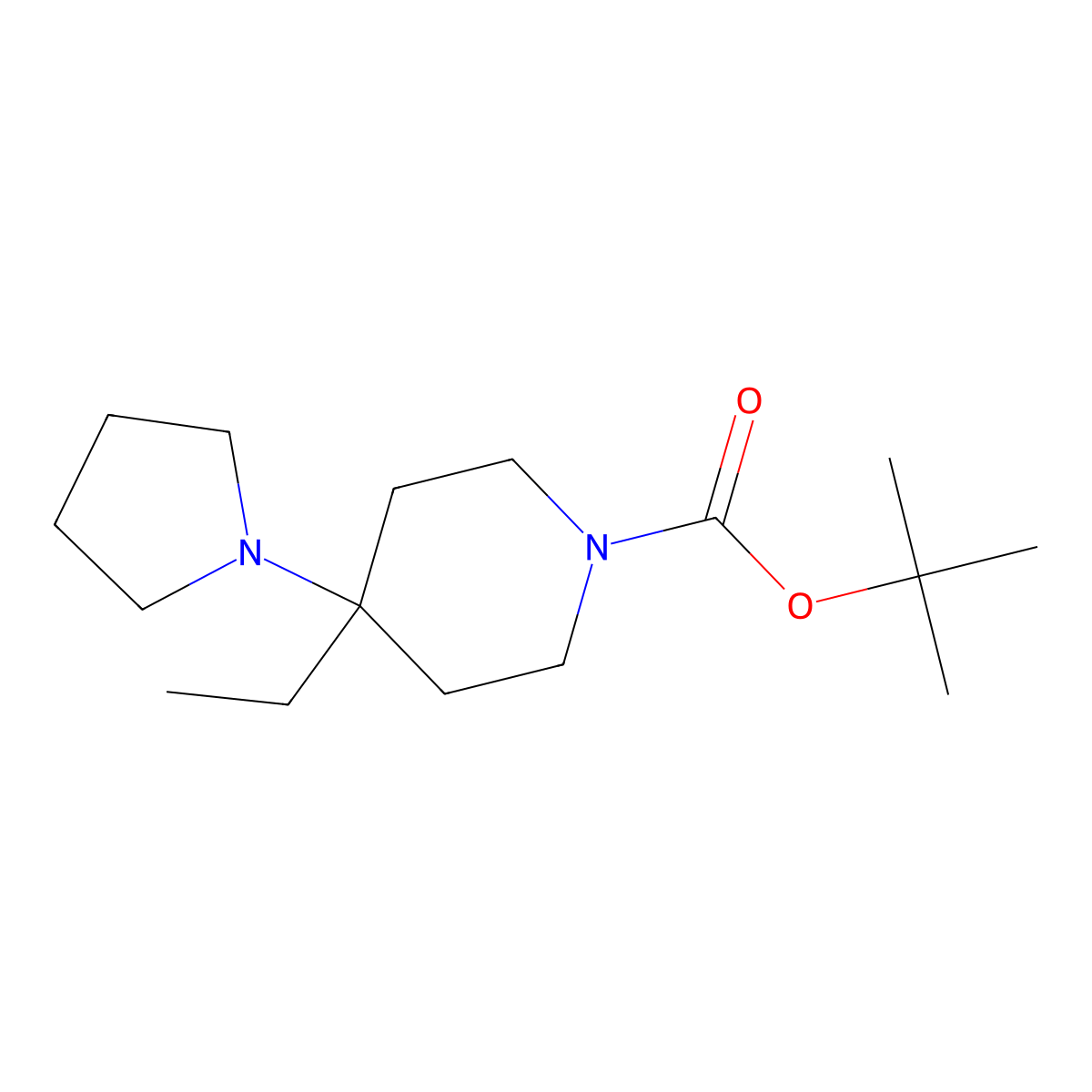 Tert-butyl 4-ethyl-4-(pyrrolidin-1-yl)piperidine-1-carboxylate molecular structure, CAS 2138282-14-9