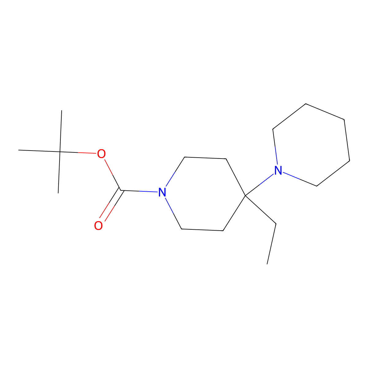Tert-butyl 4-ethyl-4-(piperidin-1-yl)piperidine-1-carboxylate molecular structure, CAS 2138282-19-4