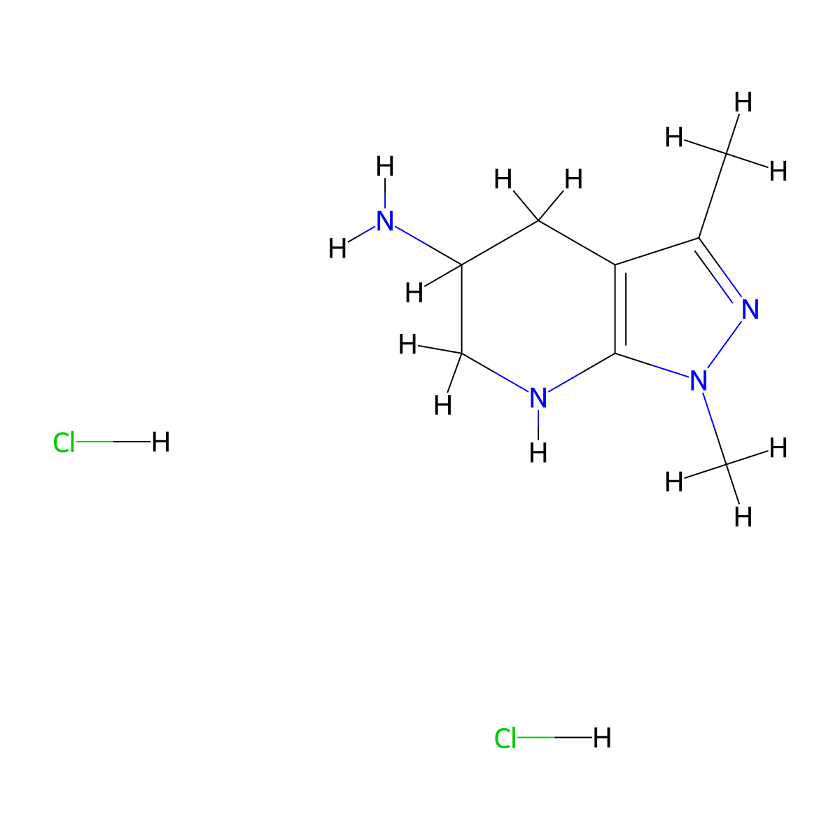 1,3-dimethyl-1H,4H,5H,6H,7H-pyrazolo(3,4-b)pyridin-5-amine dihydrochloride molecular structure, CAS 2138284-53-2