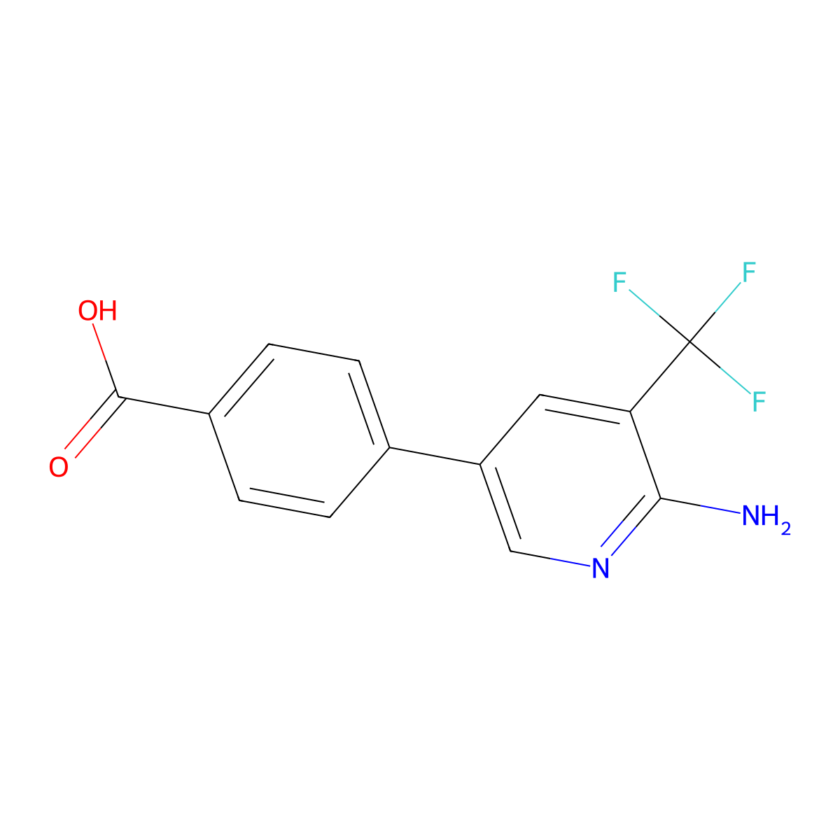 4-[6-Amino-5-(trifluoromethyl)pyridin-3-yl]benzoic acid molecular structure, CAS 2138285-61-5