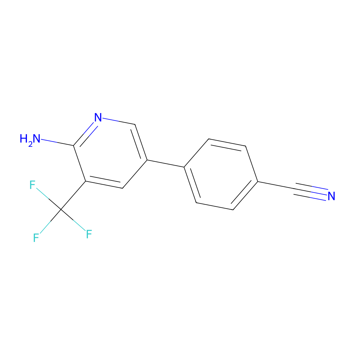 4-[6-Amino-5-(trifluoromethyl)pyridin-3-yl]benzonitrile molecular structure, CAS 2138286-71-0