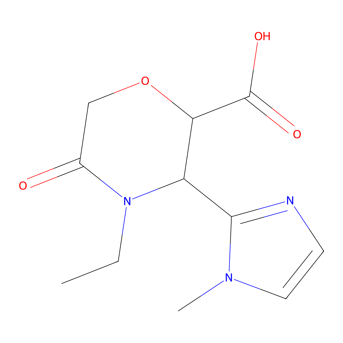 4-ethyl-3-(1-methyl-1H-imidazol-2-yl)-5-oxomorpholine-2-carboxylic acid molecular structure, CAS 2138290-12-5