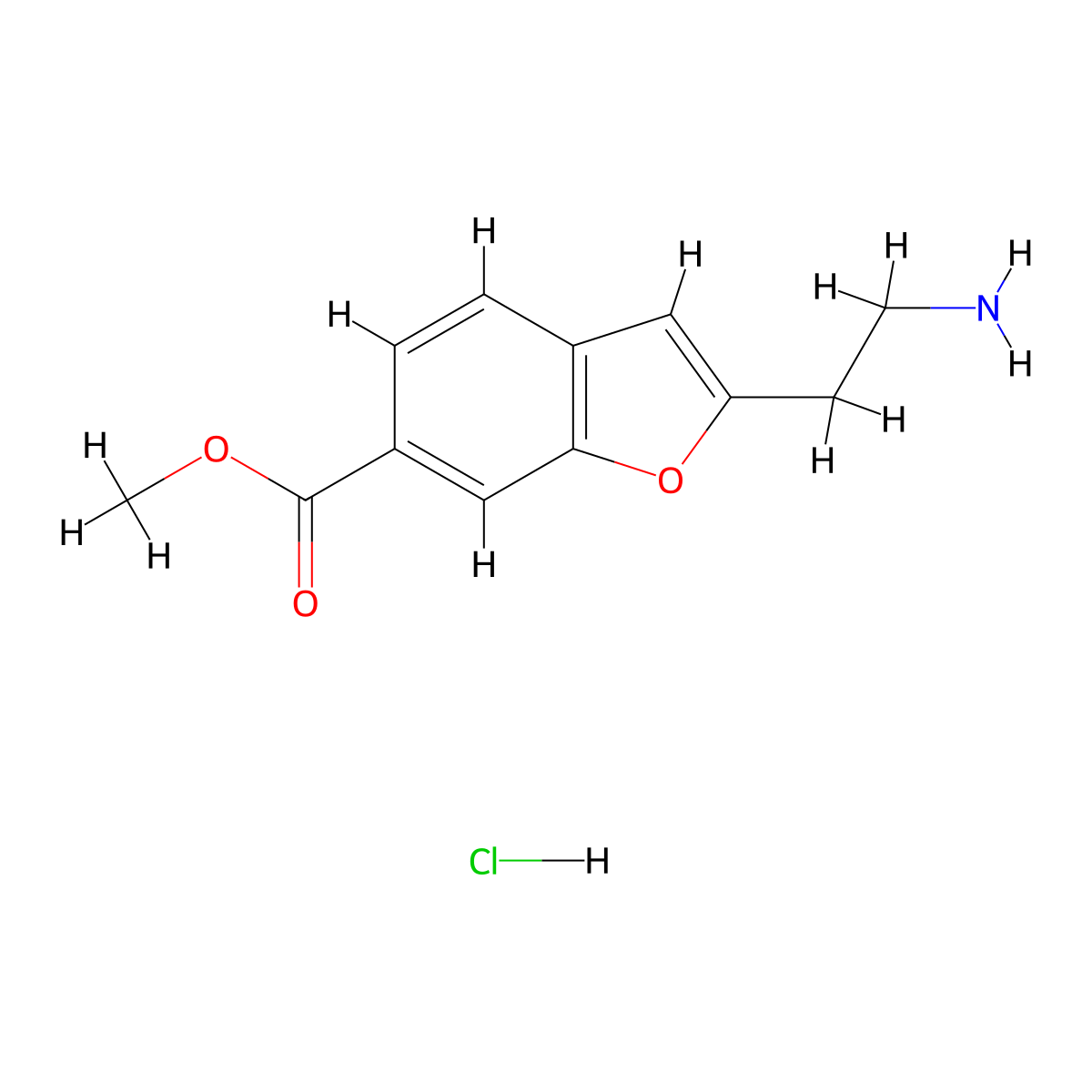 Methyl 2-(2-aminoethyl)-1-benzofuran-6-carboxylate hydrochloride molecular structure, CAS 2138290-93-2