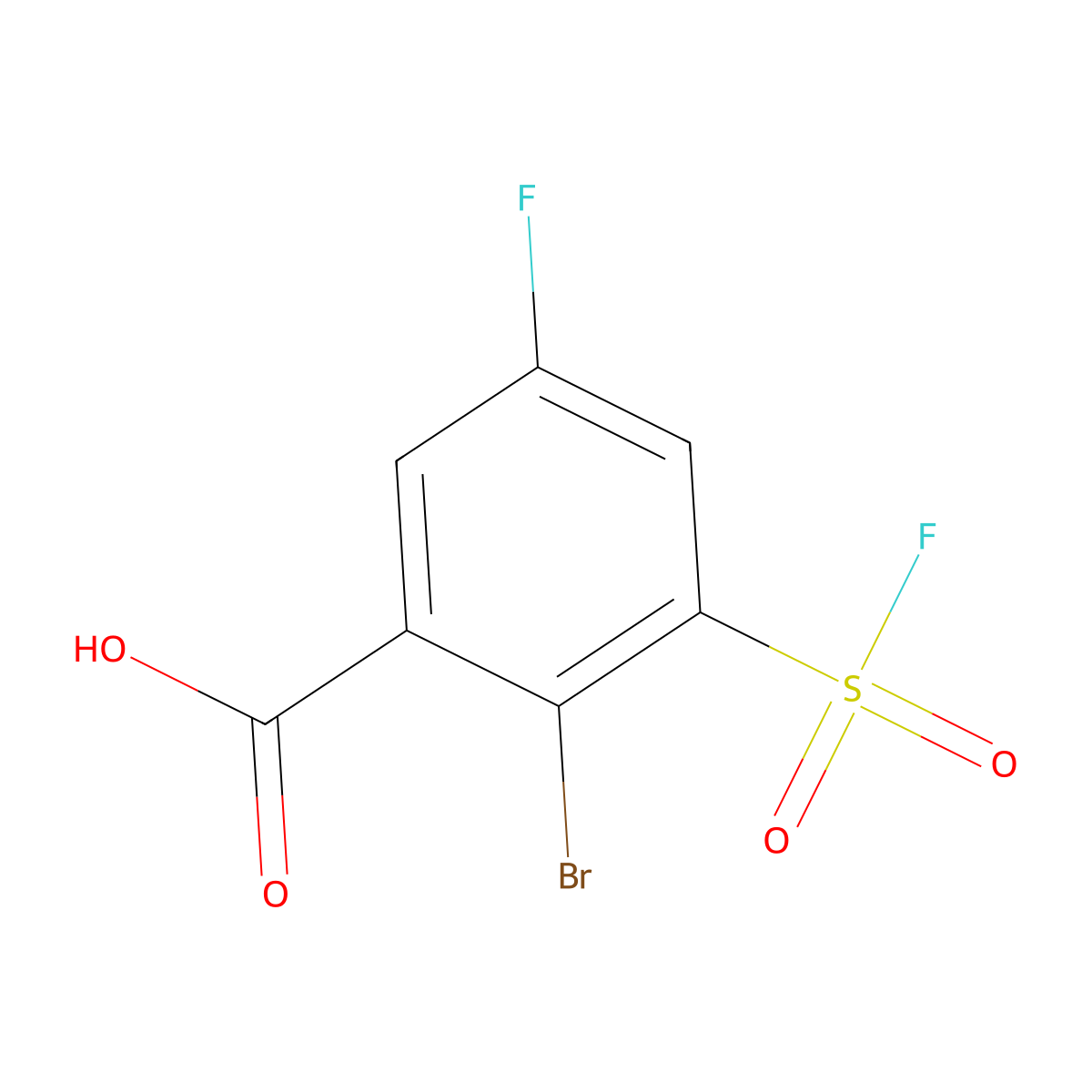 2-Bromo-5-fluoro-3-(fluorosulfonyl)benzoic acid molecular structure, CAS 2138295-98-2