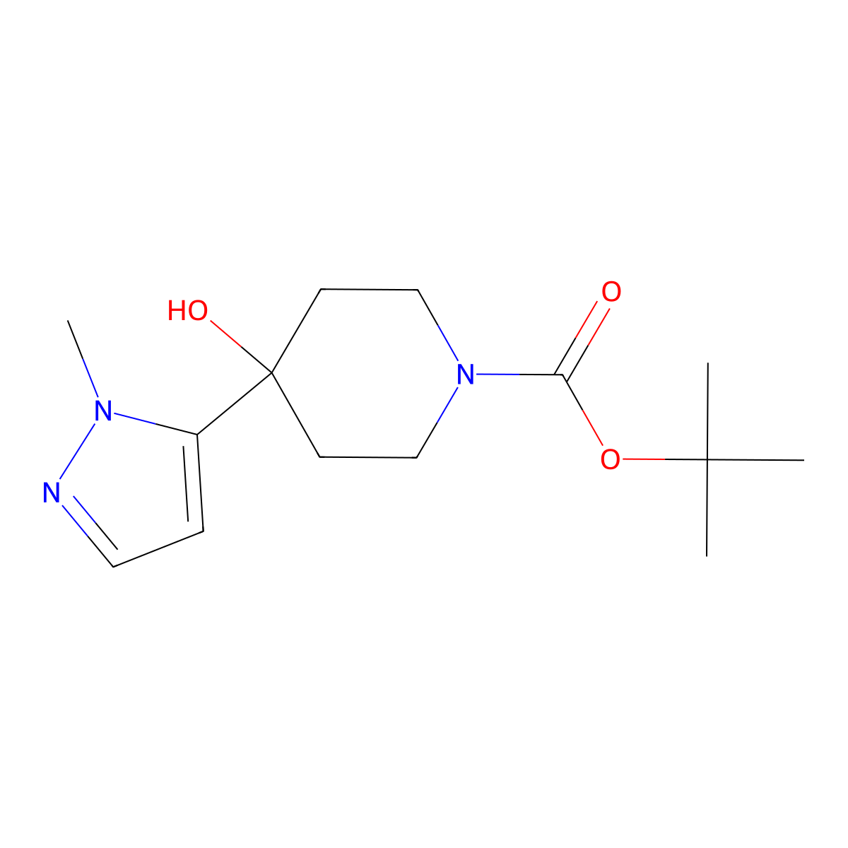 tert-butyl 4-hydroxy-4-(1-methyl-1H-pyrazol-5-yl)piperidine-1-carboxylate molecular structure, CAS 2138296-63-4