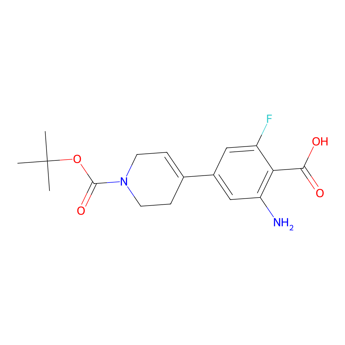 2-Amino-4-{1-[(tert-butoxy)carbonyl]-1,2,3,6-tetrahydropyridin-4-yl}-6-fluorobenzoic acid molecular structure, CAS 2138297-16-0