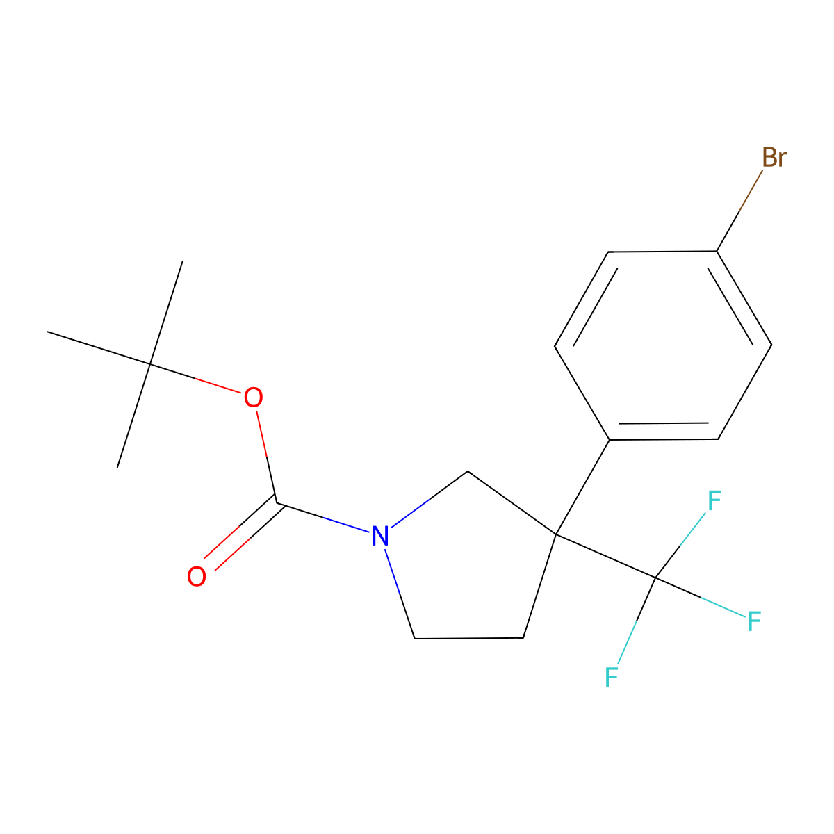 Tert-butyl 3-(4-bromophenyl)-3-(trifluoromethyl)pyrrolidine-1-carboxylate molecular structure, CAS 2138297-65-9