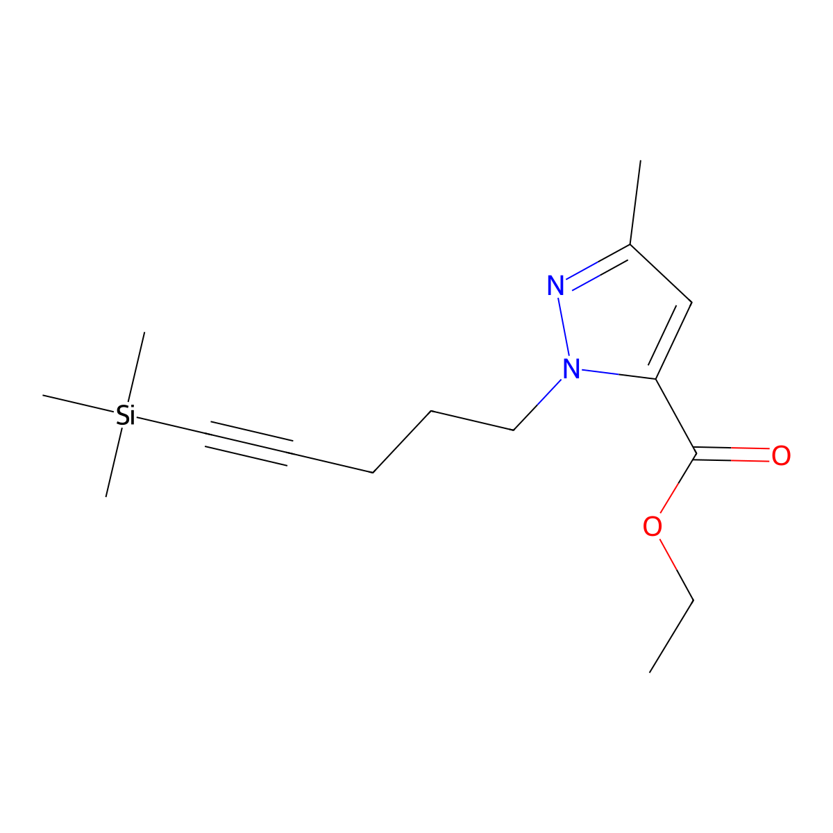 ethyl 3-methyl-1-(5-(trimethylsilyl)pent-4-yn-1-yl)-1H-pyrazole-5-carboxylate molecular structure, CAS 2138301-61-6