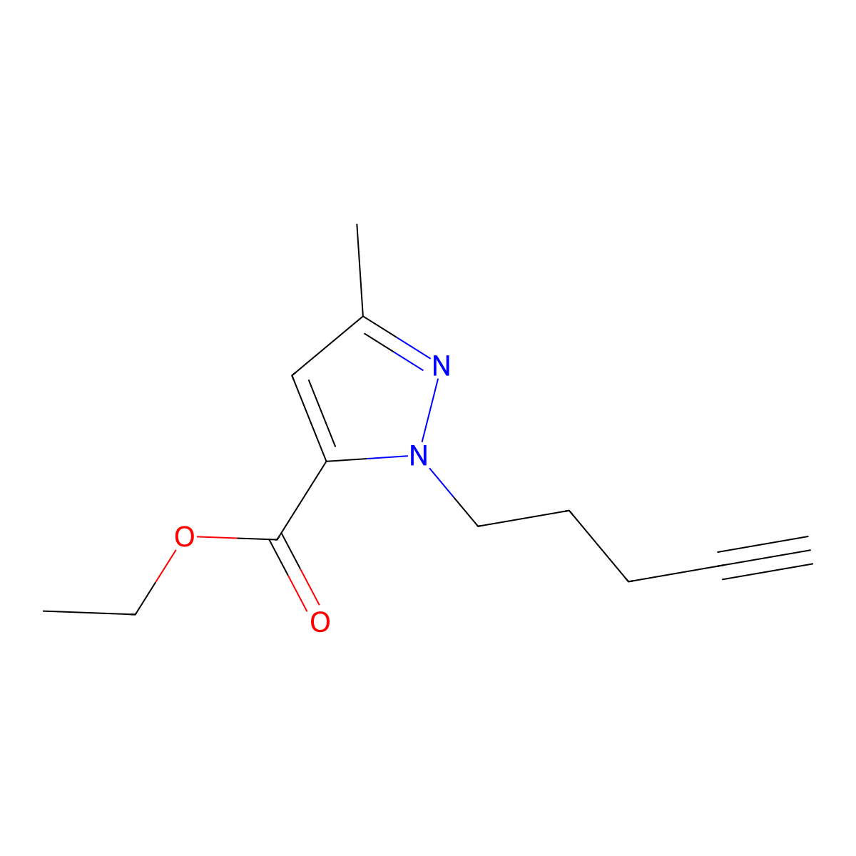 ethyl 3-methyl-1-(pent-4-yn-1-yl)-1H-pyrazole-5-carboxylate molecular structure, CAS 2138301-62-7