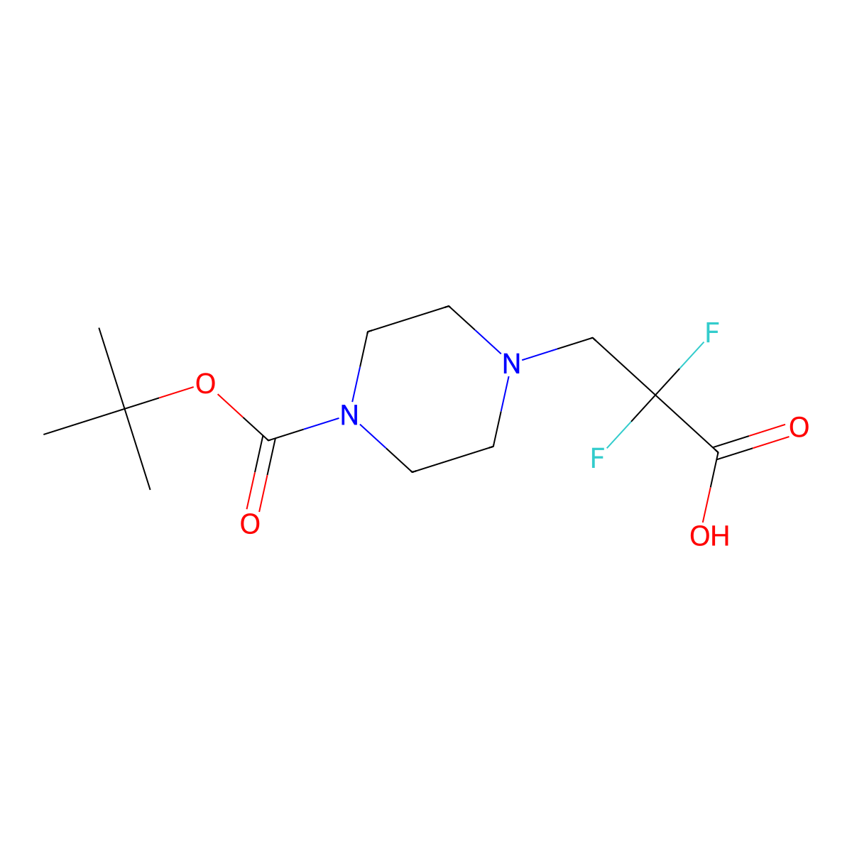 3-{4-[(Tert-butoxy)carbonyl]piperazin-1-yl}-2,2-difluoropropanoic acid molecular structure, CAS 2138304-15-9