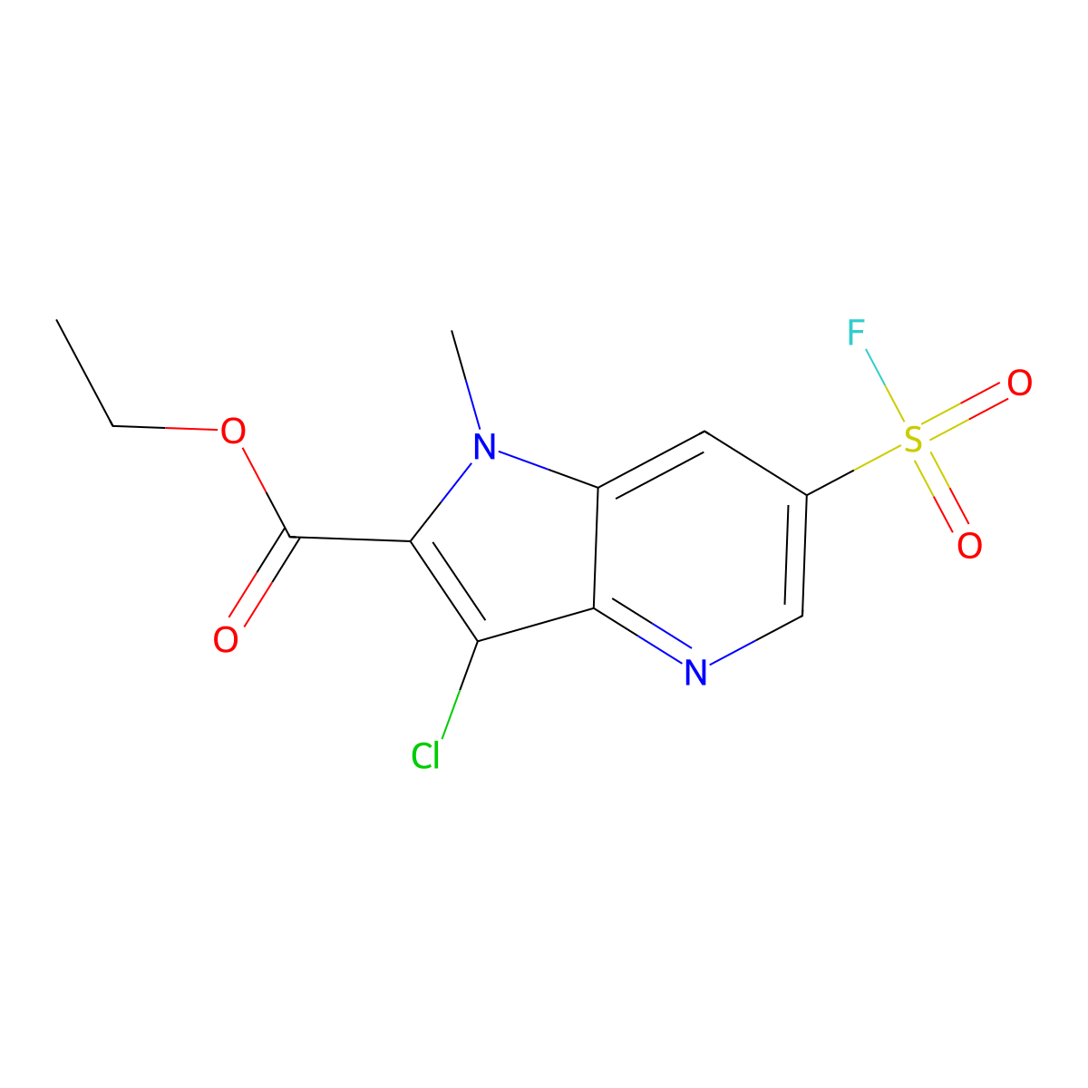 ethyl 3-chloro-6-(fluorosulfonyl)-1-methyl-1H-pyrrolo[3,2-b]pyridine-2-carboxylate molecular structure, CAS 2138304-96-6