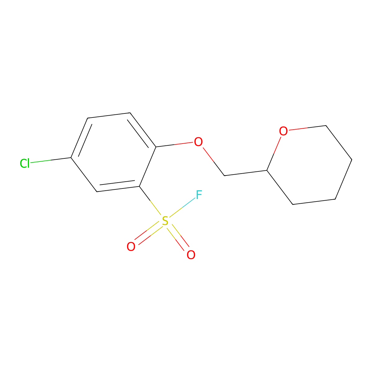 5-Chloro-2-[(oxan-2-yl)methoxy]benzene-1-sulfonyl fluoride molecular structure, CAS 2138311-52-9