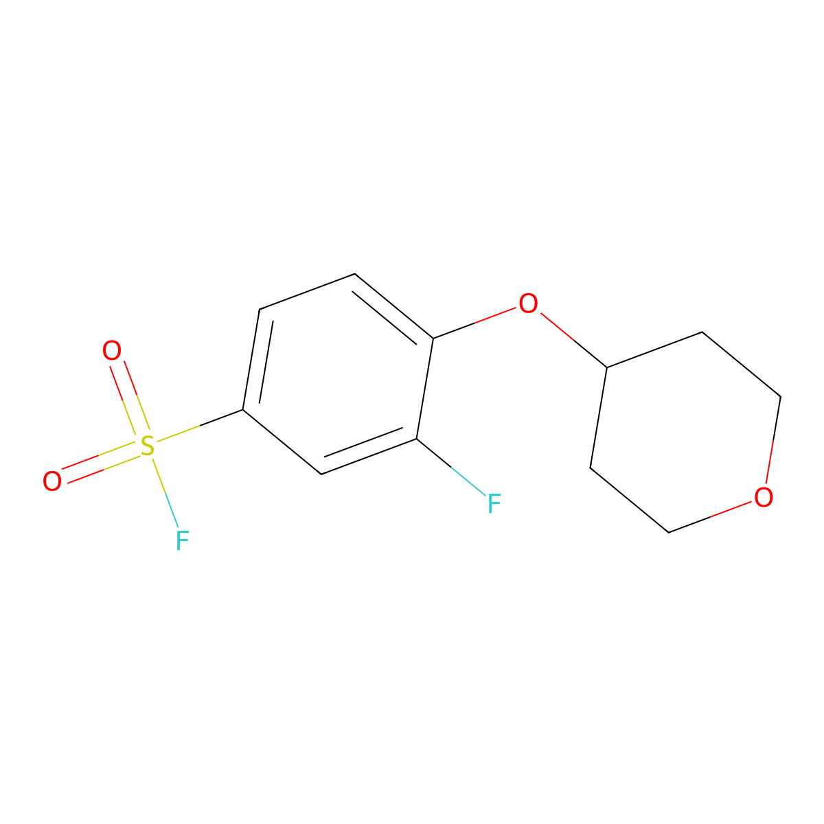 3-Fluoro-4-(oxan-4-yloxy)benzene-1-sulfonyl fluoride molecular structure, CAS 2138311-65-4