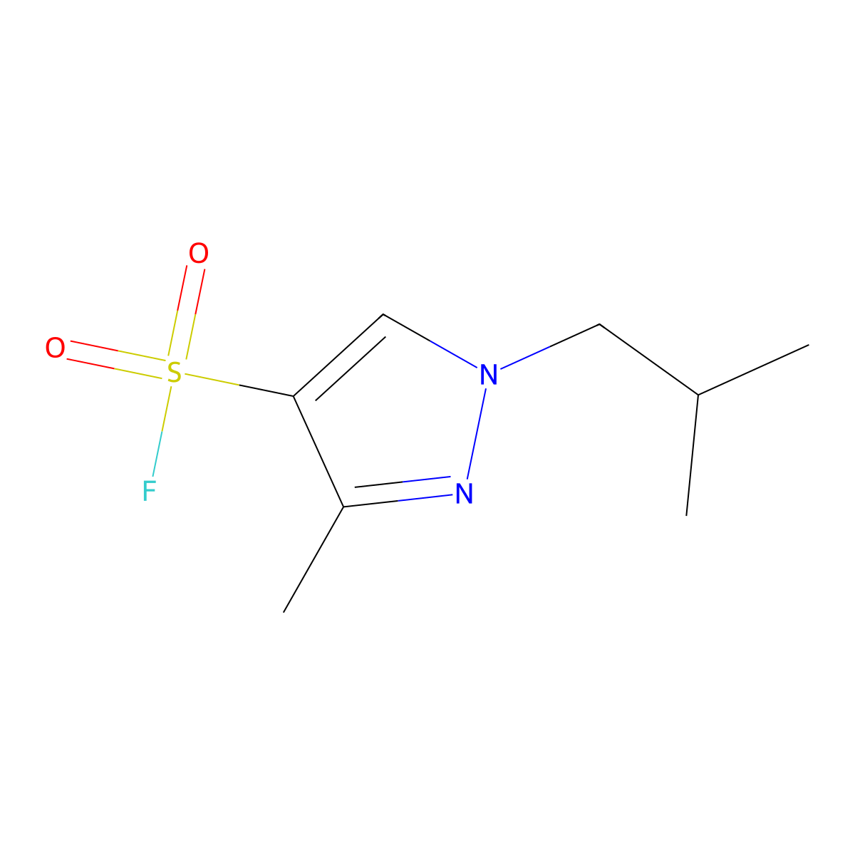 3-methyl-1-(2-methylpropyl)-1H-pyrazole-4-sulfonyl fluoride molecular structure, CAS 2138312-24-8