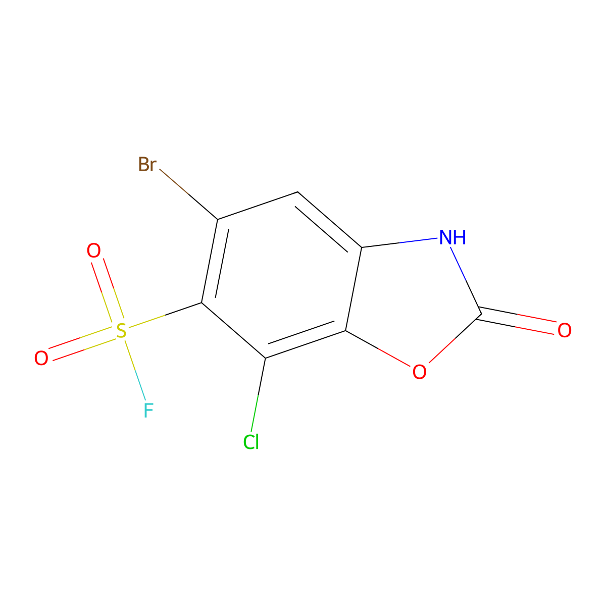 5-Bromo-7-chloro-2-oxo-2,3-dihydro-1,3-benzoxazole-6-sulfonyl fluoride molecular structure, CAS 2138312-71-5