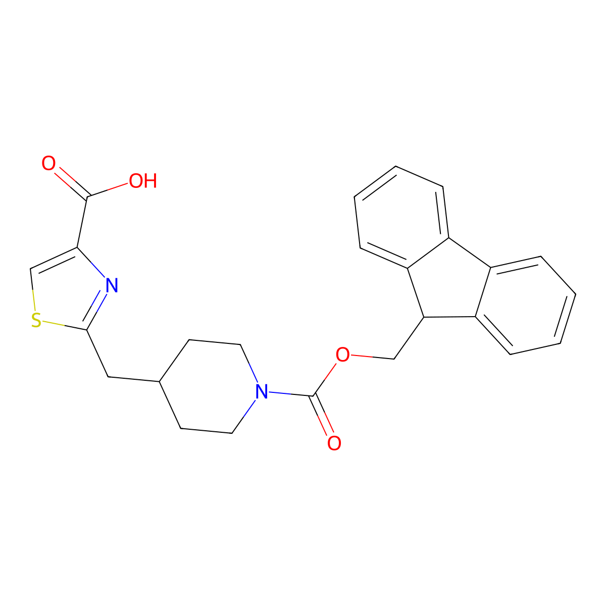 2-[(1-{[(9H-fluoren-9-yl)methoxy]carbonyl}piperidin-4-yl)methyl]-1,3-thiazole-4-carboxylic acid molecular structure, CAS 2138331-77-6
