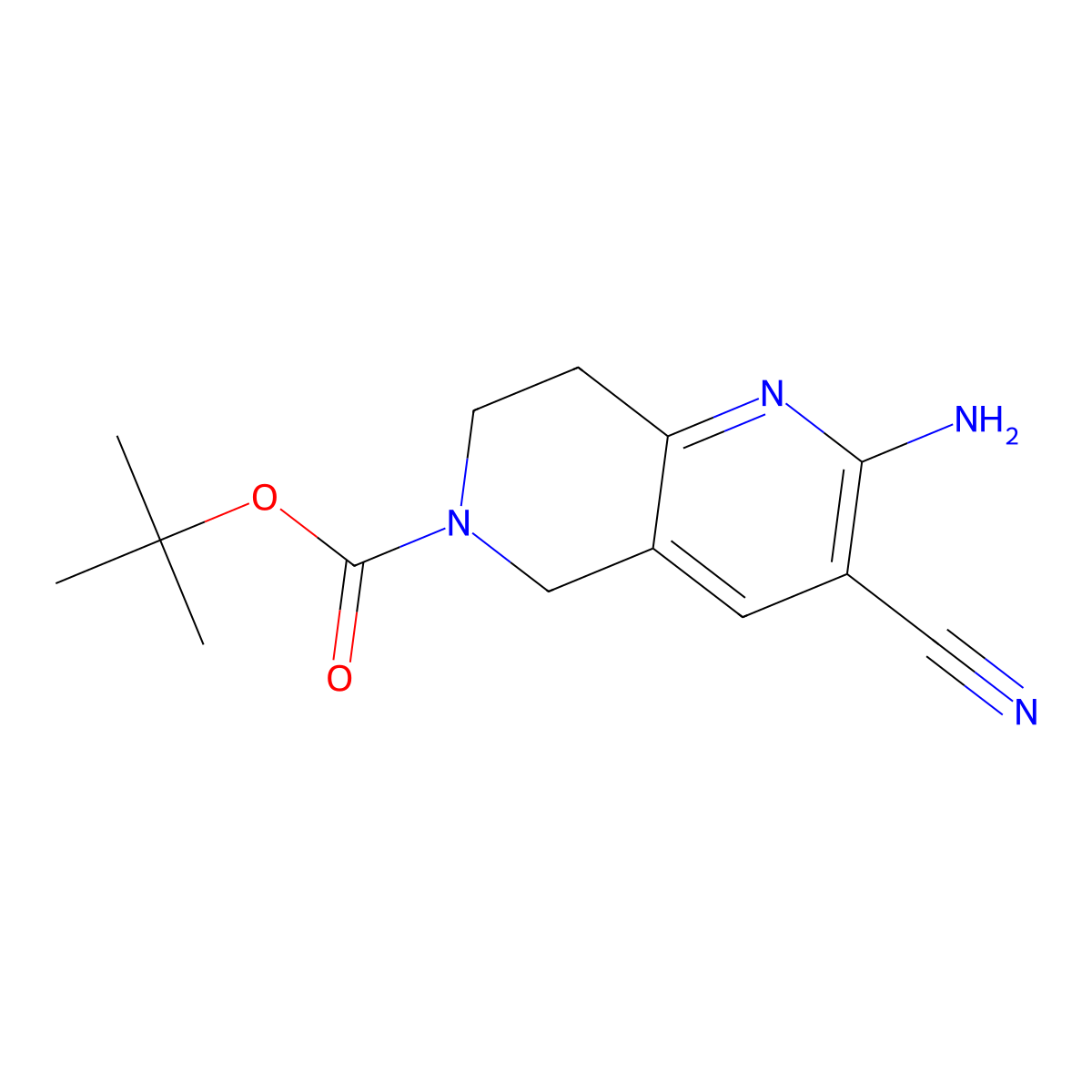 Tert-butyl 2-amino-3-cyano-5,6,7,8-tetrahydro-1,6-naphthyridine-6-carboxylate molecular structure, CAS 2138332-12-2