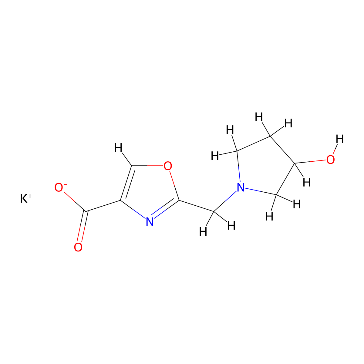 Potassium 2-[(3-hydroxypyrrolidin-1-yl)methyl]-1,3-oxazole-4-carboxylate molecular structure, CAS 2138337-14-9