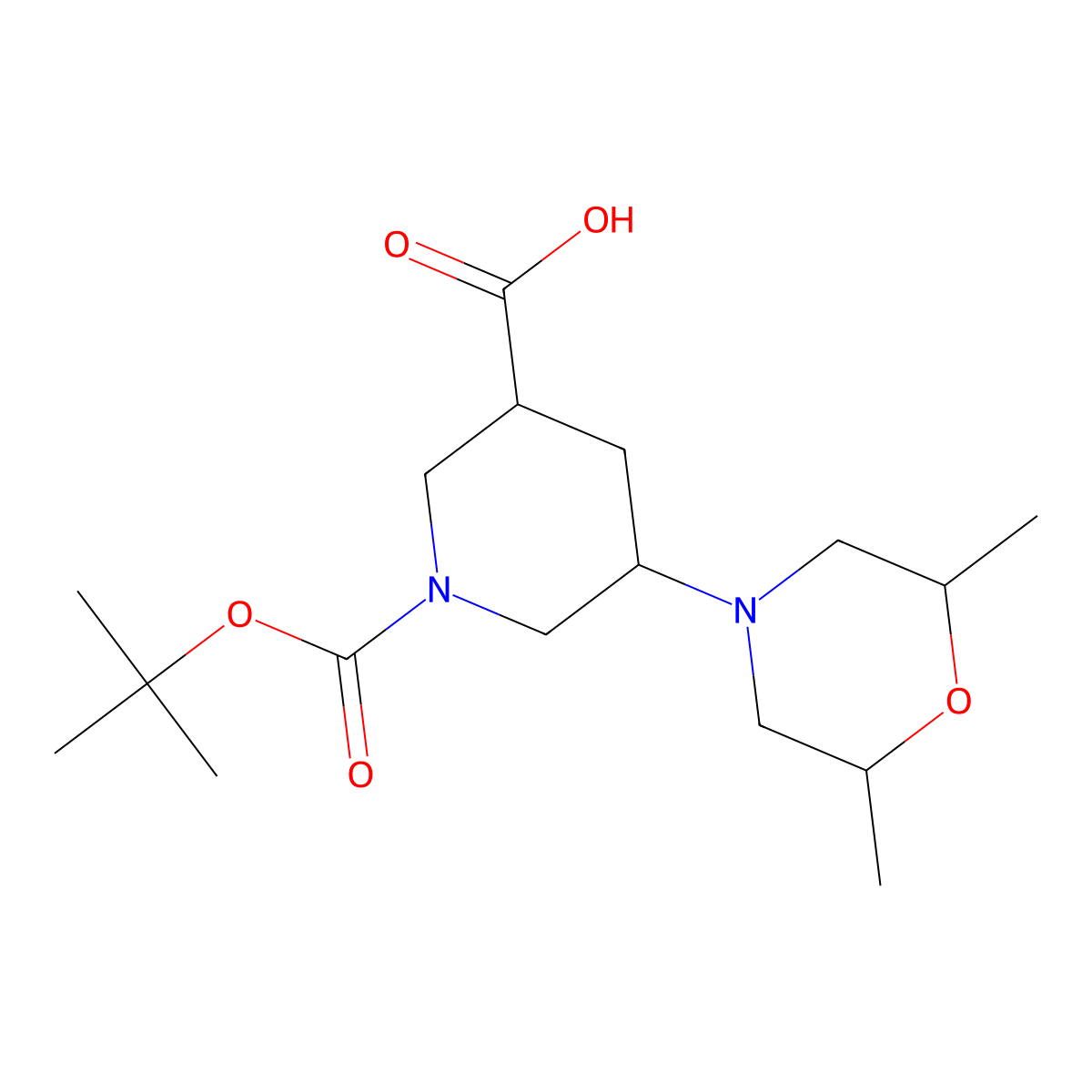 1-[(Tert-butoxy)carbonyl]-5-(2,6-dimethylmorpholin-4-yl)piperidine-3-carboxylic acid molecular structure, CAS 2138337-26-3