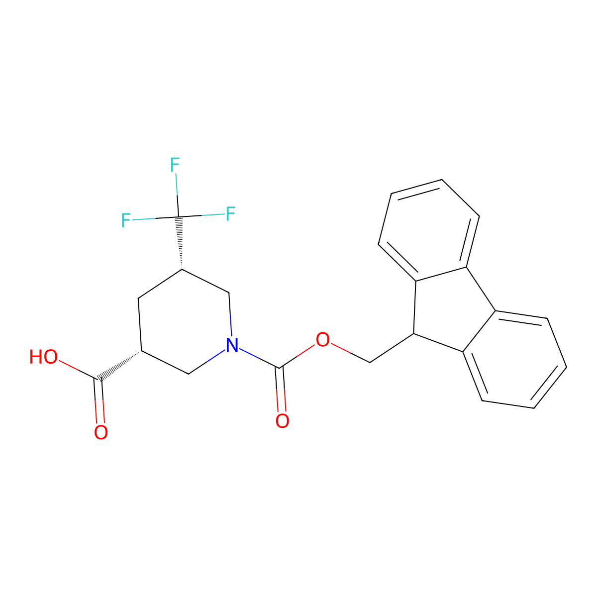rac-(3R,5S)-1-(((9H-fluoren-9-yl)methoxy)carbonyl)-5-(trifluoromethyl)piperidine-3-carboxylic acid molecular structure, CAS 2138337-54-7