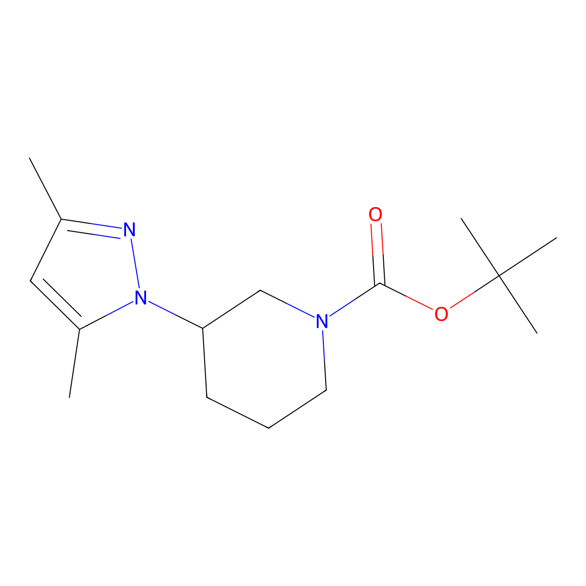 tert-butyl 3-(3,5-dimethyl-1H-pyrazol-1-yl)piperidine-1-carboxylate molecular structure, CAS 2138342-03-5