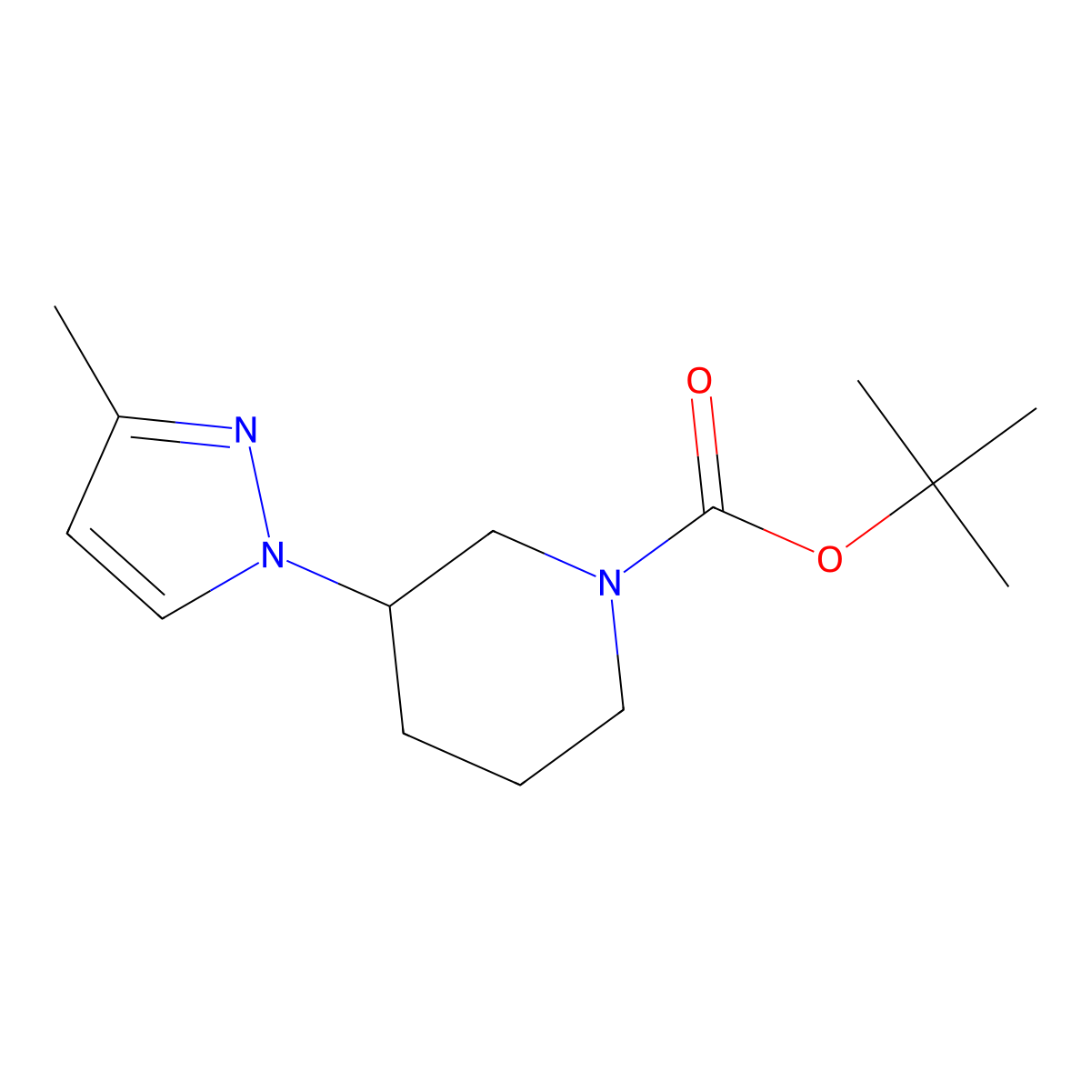 tert-butyl 3-(3-methyl-1H-pyrazol-1-yl)piperidine-1-carboxylate molecular structure, CAS 2138342-06-8