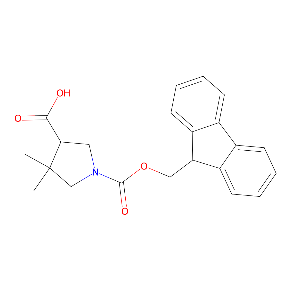 1-{[(9H-fluoren-9-yl)methoxy]carbonyl}-4,4-dimethylpyrrolidine-3-carboxylicacid molecular structure, CAS 2138342-36-4