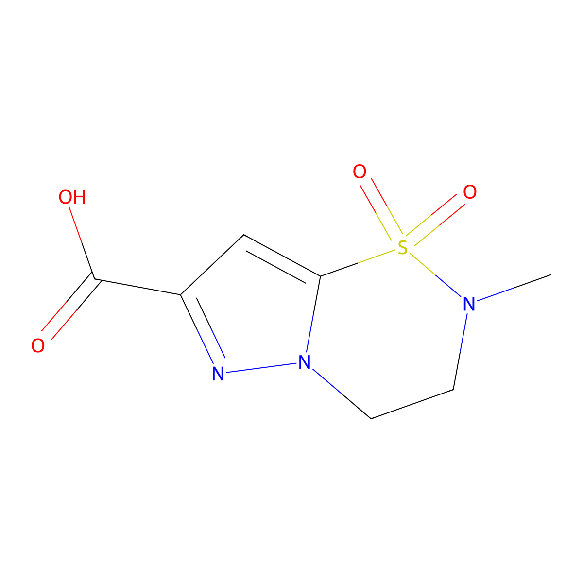 2-methyl-1,1-dioxo-2H,3H,4H-1lambda6-pyrazolo[1,5-e][1,2,5]thiadiazine-7-carboxylic acid molecular structure, CAS 2138342-58-0