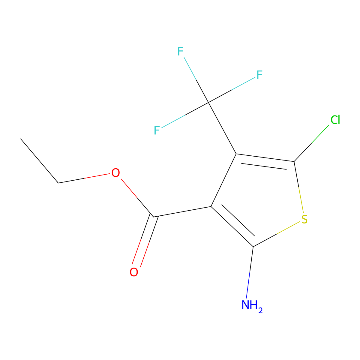 Ethyl 2-amino-5-chloro-4-(trifluoromethyl)thiophene-3-carboxylate molecular structure, CAS 2138348-56-6