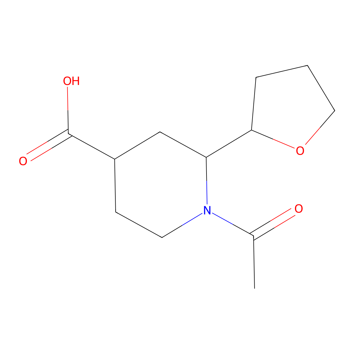1-Acetyl-2-(oxolan-2-yl)piperidine-4-carboxylic acid molecular structure, CAS 2138349-24-1
