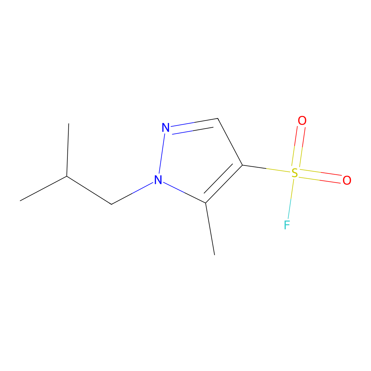 5-methyl-1-(2-methylpropyl)-1H-pyrazole-4-sulfonyl fluoride molecular structure, CAS 2138354-60-4