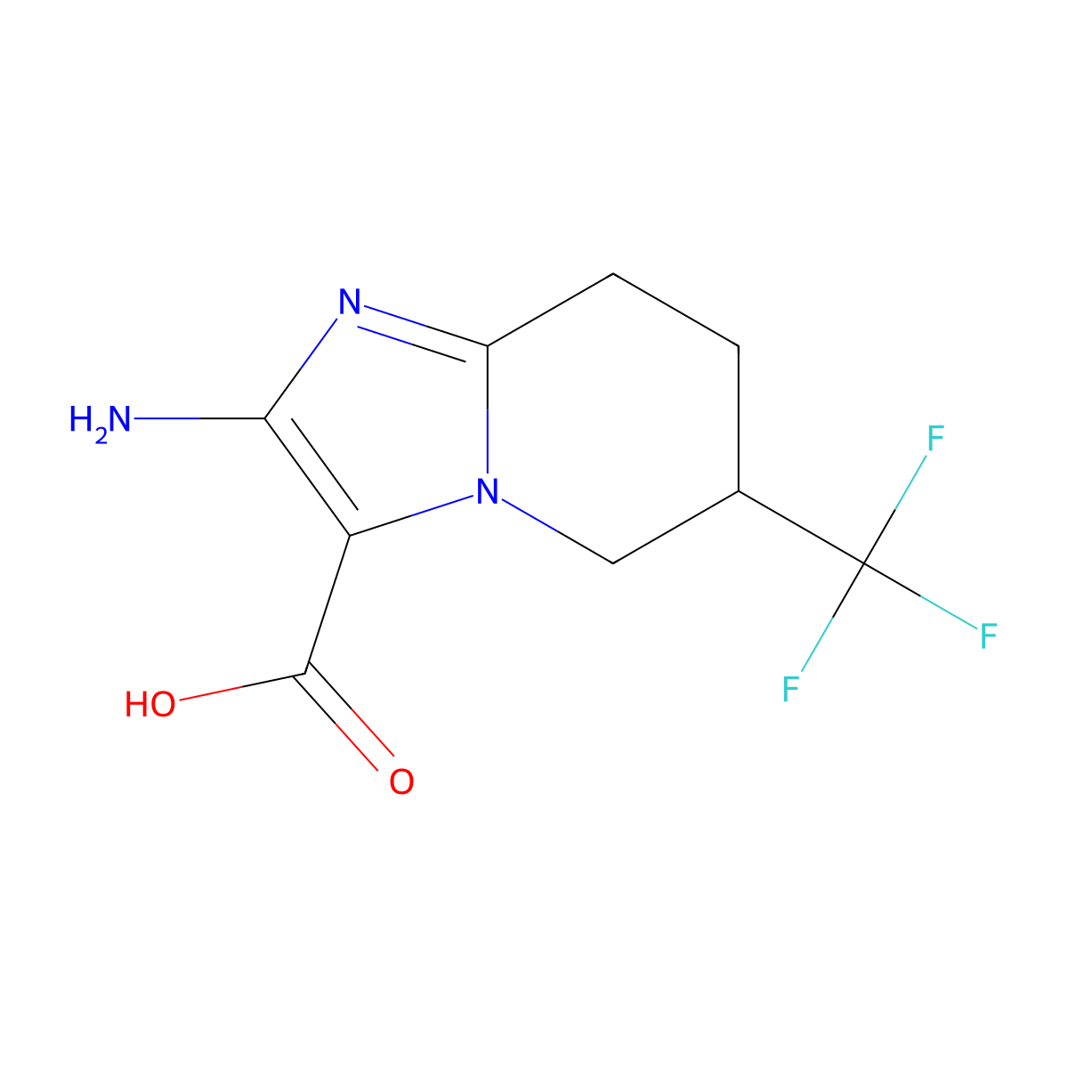 2-amino-6-(trifluoromethyl)-5H,6H,7H,8H-imidazo[1,2-a]pyridine-3-carboxylic acid molecular structure, CAS 2138354-75-1
