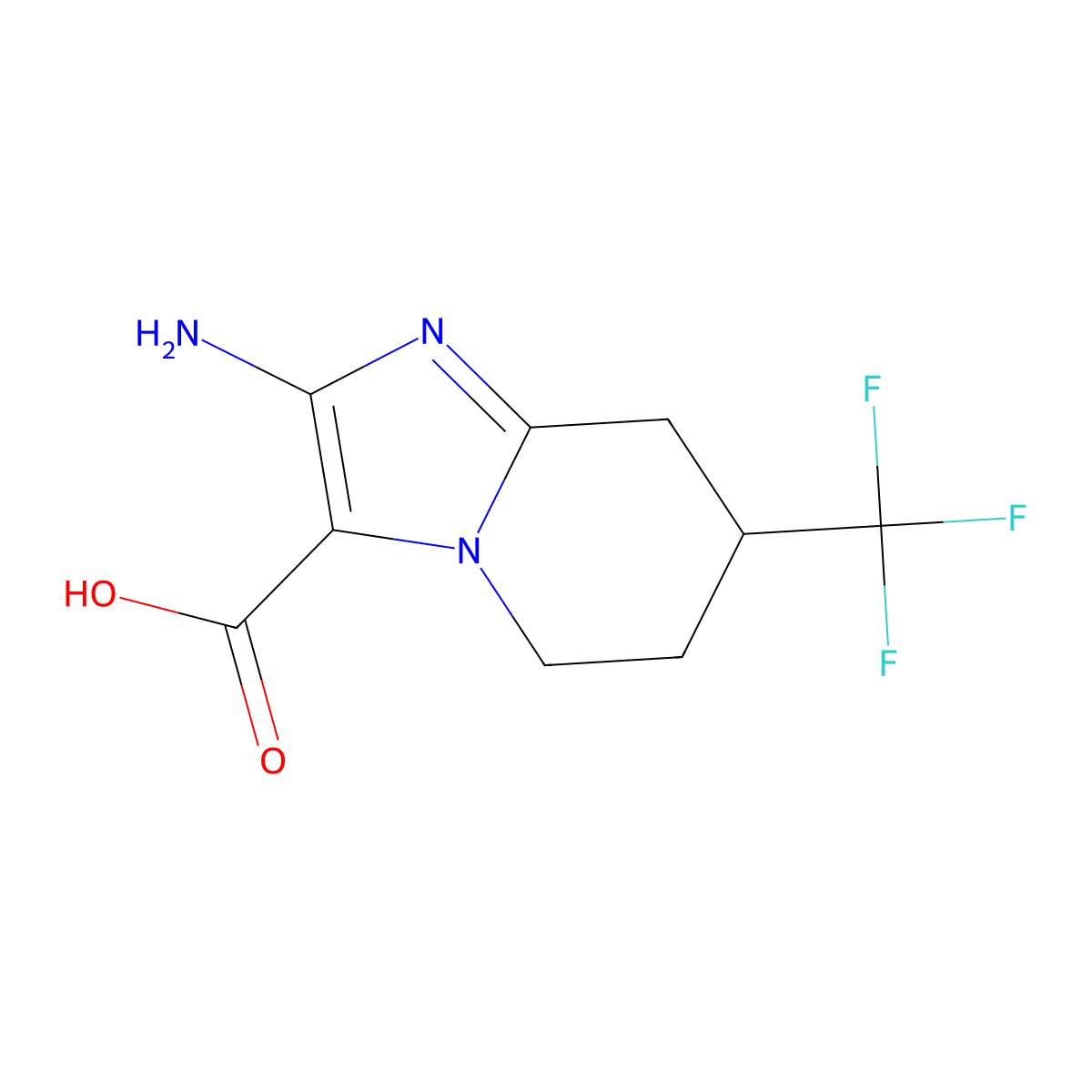 2-amino-7-(trifluoromethyl)-5H,6H,7H,8H-imidazo[1,2-a]pyridine-3-carboxylic acid molecular structure, CAS 2138355-15-2