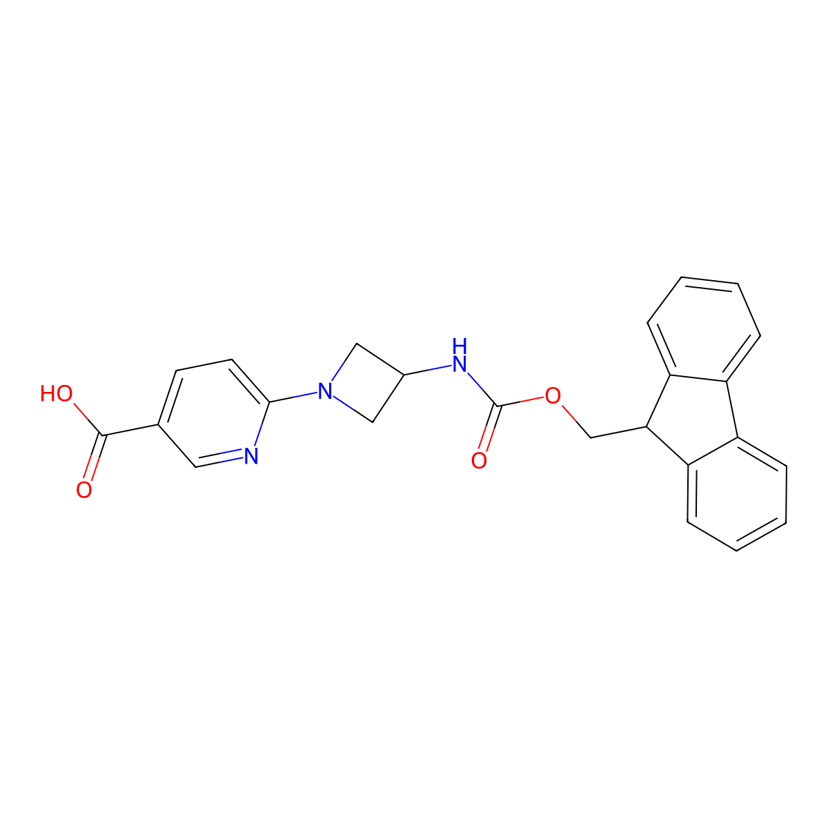 6-(3-((((9H-fluoren-9-yl)methoxy)carbonyl)amino)azetidin-1-yl)pyridine-3-carboxylic acid molecular structure, CAS 2138357-77-2