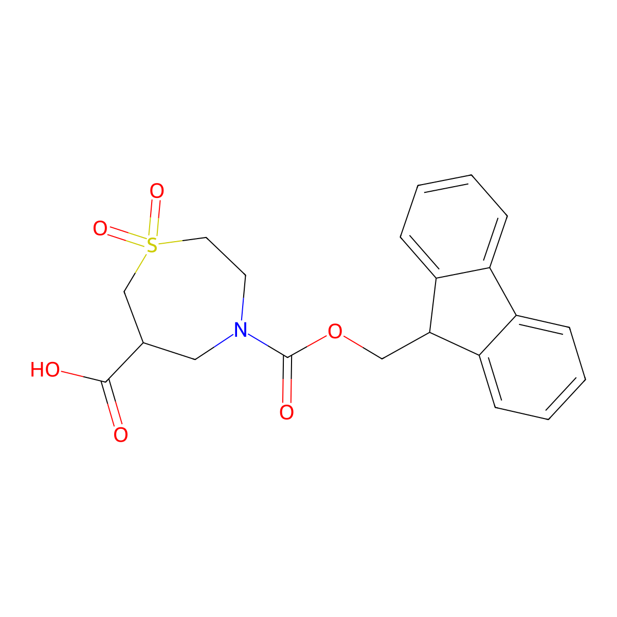 4-{[(9H-fluoren-9-yl)methoxy]carbonyl}-1,1-dioxo-1lambda6,4-thiazepane-6-carboxylic acid molecular structure, CAS 2138358-14-0