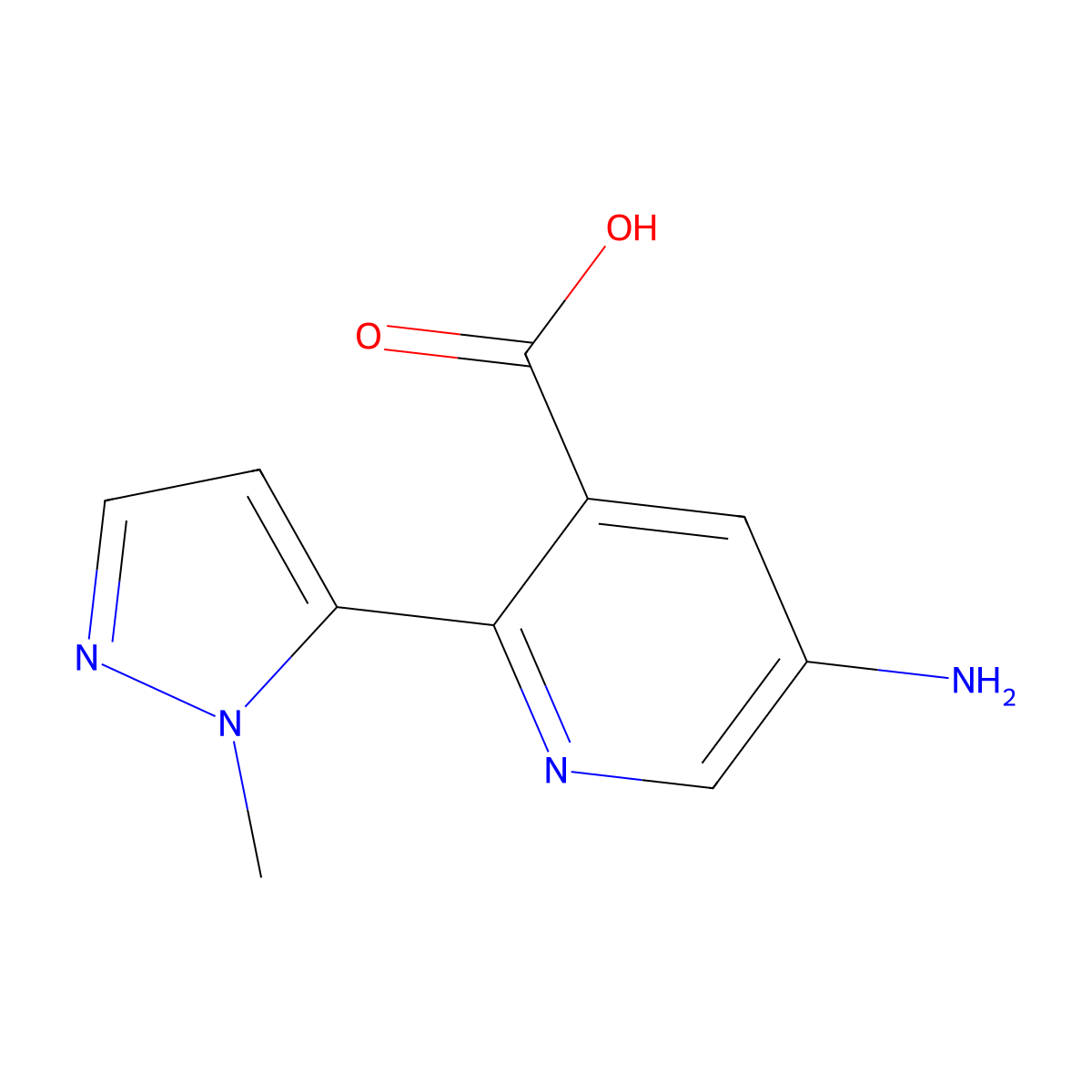 5-amino-2-(1-methyl-1H-pyrazol-5-yl)pyridine-3-carboxylic acid molecular structure, CAS 2138360-97-9