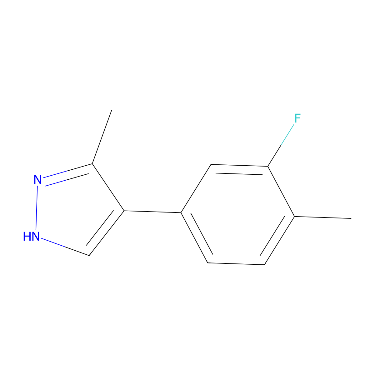 4-(3-fluoro-4-methylphenyl)-3-methyl-1H-pyrazole molecular structure, CAS 2138365-10-1