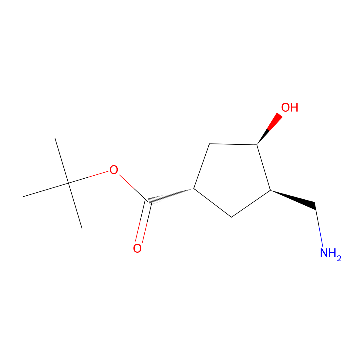 rac-tert-butyl (1R,3S,4S)-3-(aminomethyl)-4-hydroxycyclopentane-1-carboxylate molecular structure, CAS 2138365-66-7