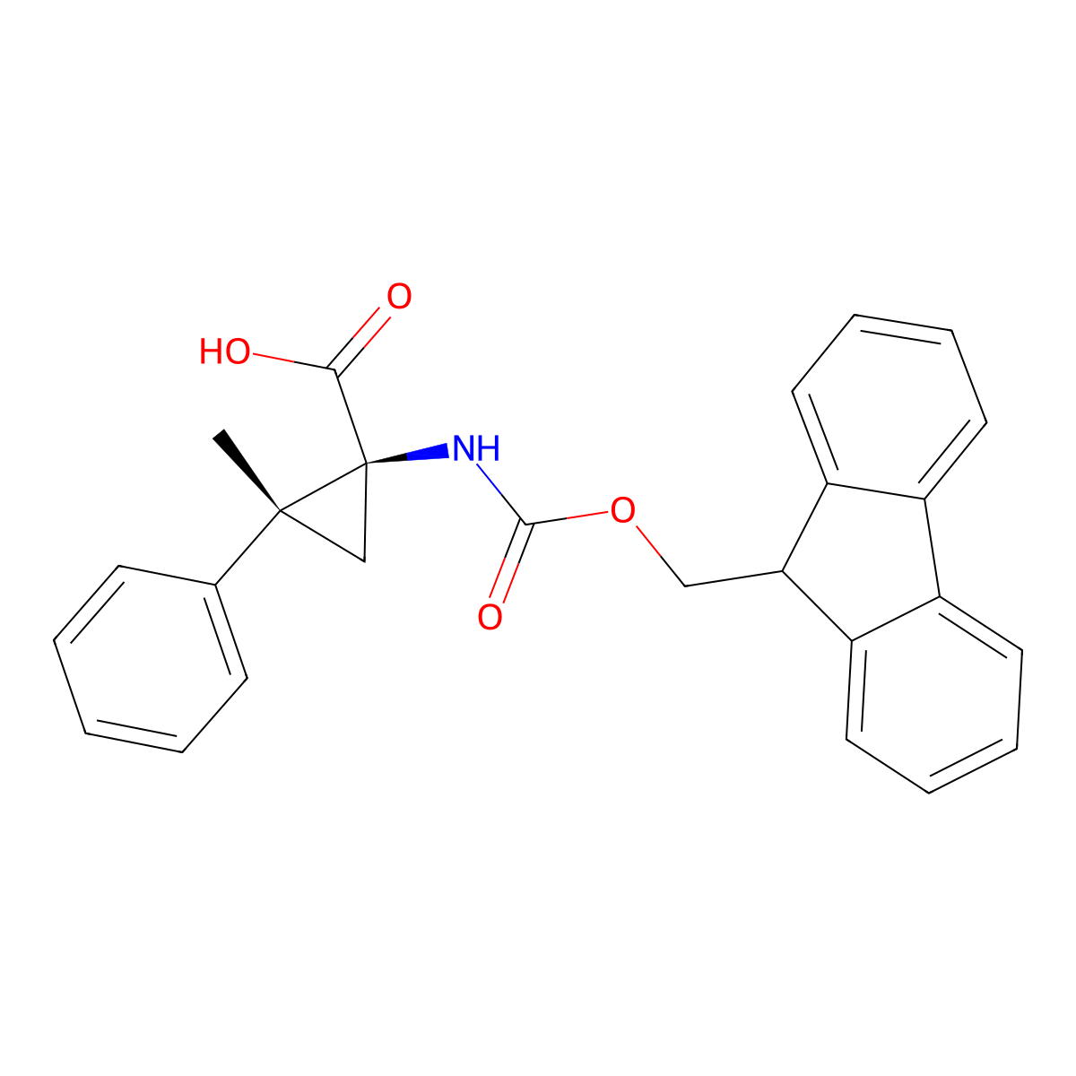 rac-(1R,2S)-1-({[(9H-fluoren-9-yl)methoxy]carbonyl}amino)-2-methyl-2-phenylcyclopropane-1-carboxylic acid molecular structure, CAS 2138365-68-9