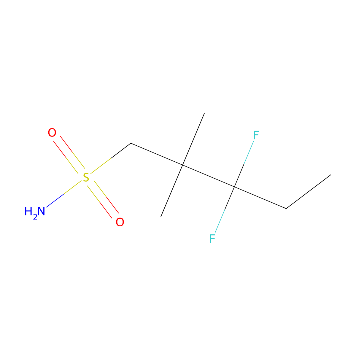3,3-Difluoro-2,2-dimethylpentane-1-sulfonamide molecular structure, CAS 2138366-08-0