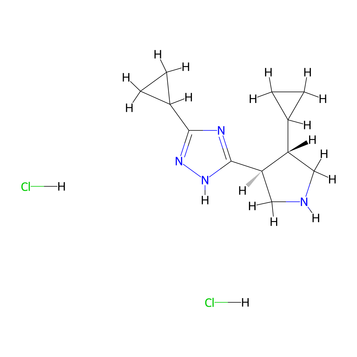 rac-3-cyclopropyl-5-[(3R,4R)-4-cyclopropylpyrrolidin-3-yl]-1H-1,2,4-triazole dihydrochloride molecular structure, CAS 2138367-15-2