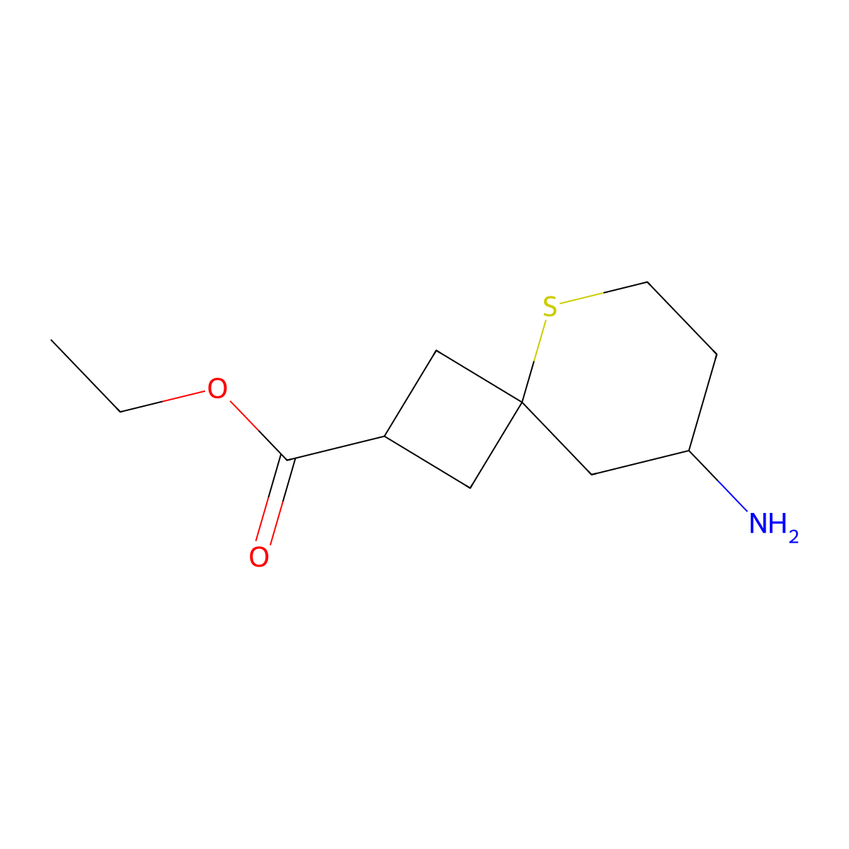 Ethyl 8-amino-5-thiaspiro[3.5]nonane-2-carboxylate molecular structure, CAS 2138369-63-6