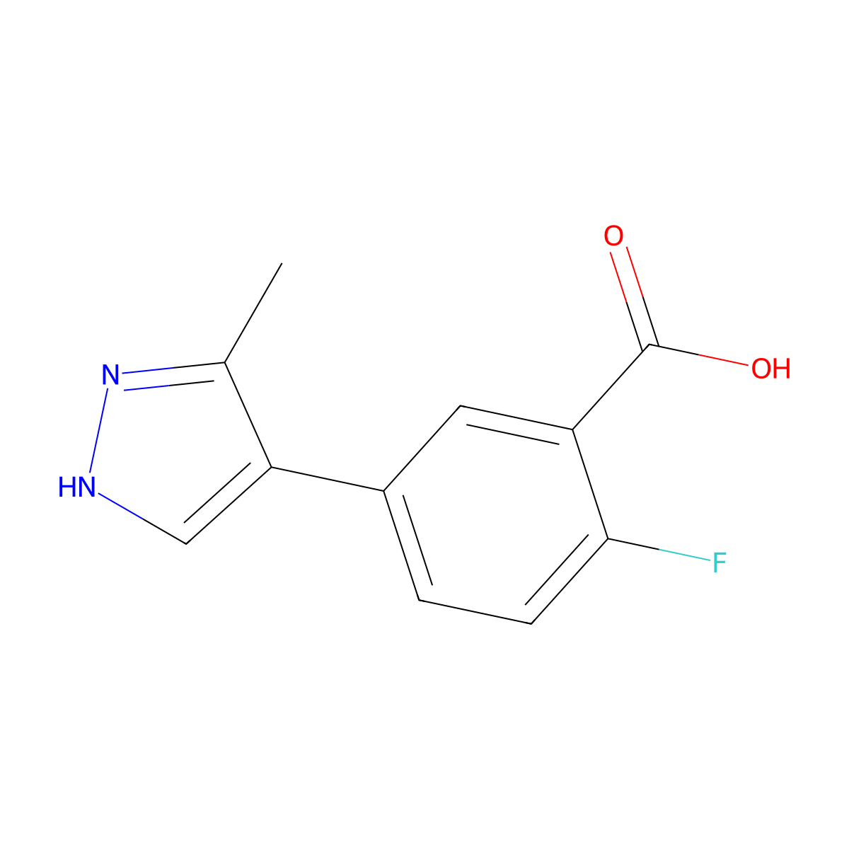 2-fluoro-5-(3-methyl-1H-pyrazol-4-yl)benzoic acid molecular structure, CAS 2138370-38-2