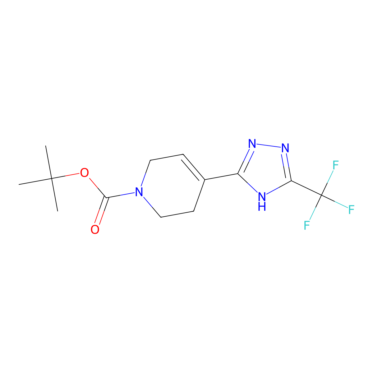 tert-butyl 4-[5-(trifluoromethyl)-4H-1,2,4-triazol-3-yl]-1,2,3,6-tetrahydropyridine-1-carboxylate molecular structure, CAS 2138371-07-8