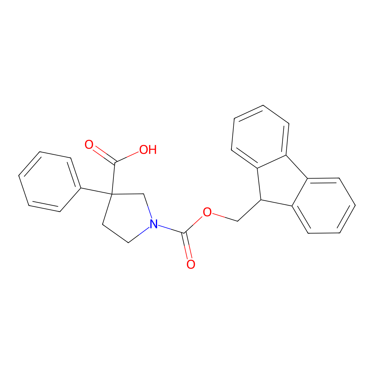 1-(((9H-fluoren-9-yl)methoxy)carbonyl)-3-phenylpyrrolidine-3-carboxylic acid molecular structure, CAS 2138371-99-8