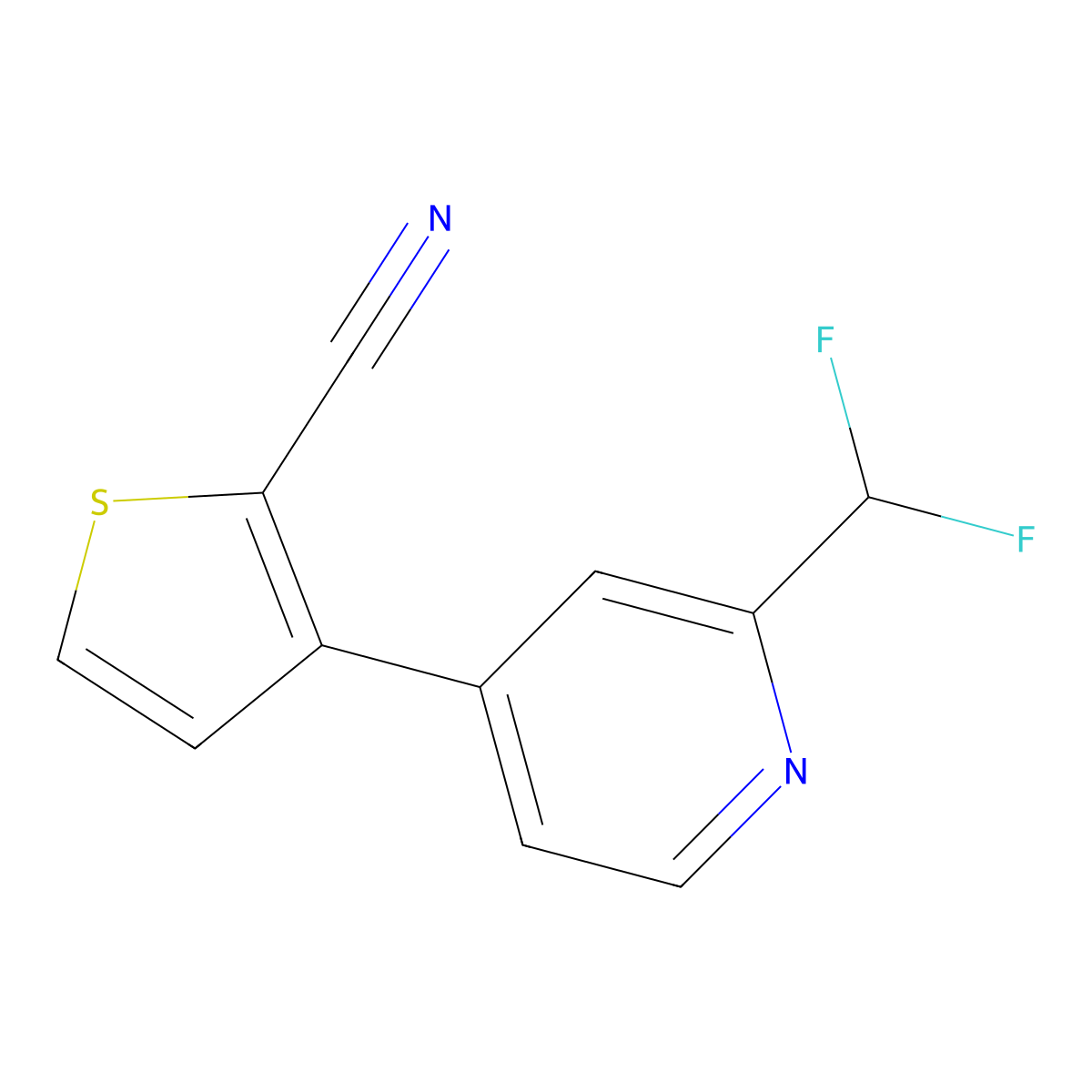 3-[2-(Difluoromethyl)pyridin-4-yl]thiophene-2-carbonitrile molecular structure, CAS 2138373-07-4
