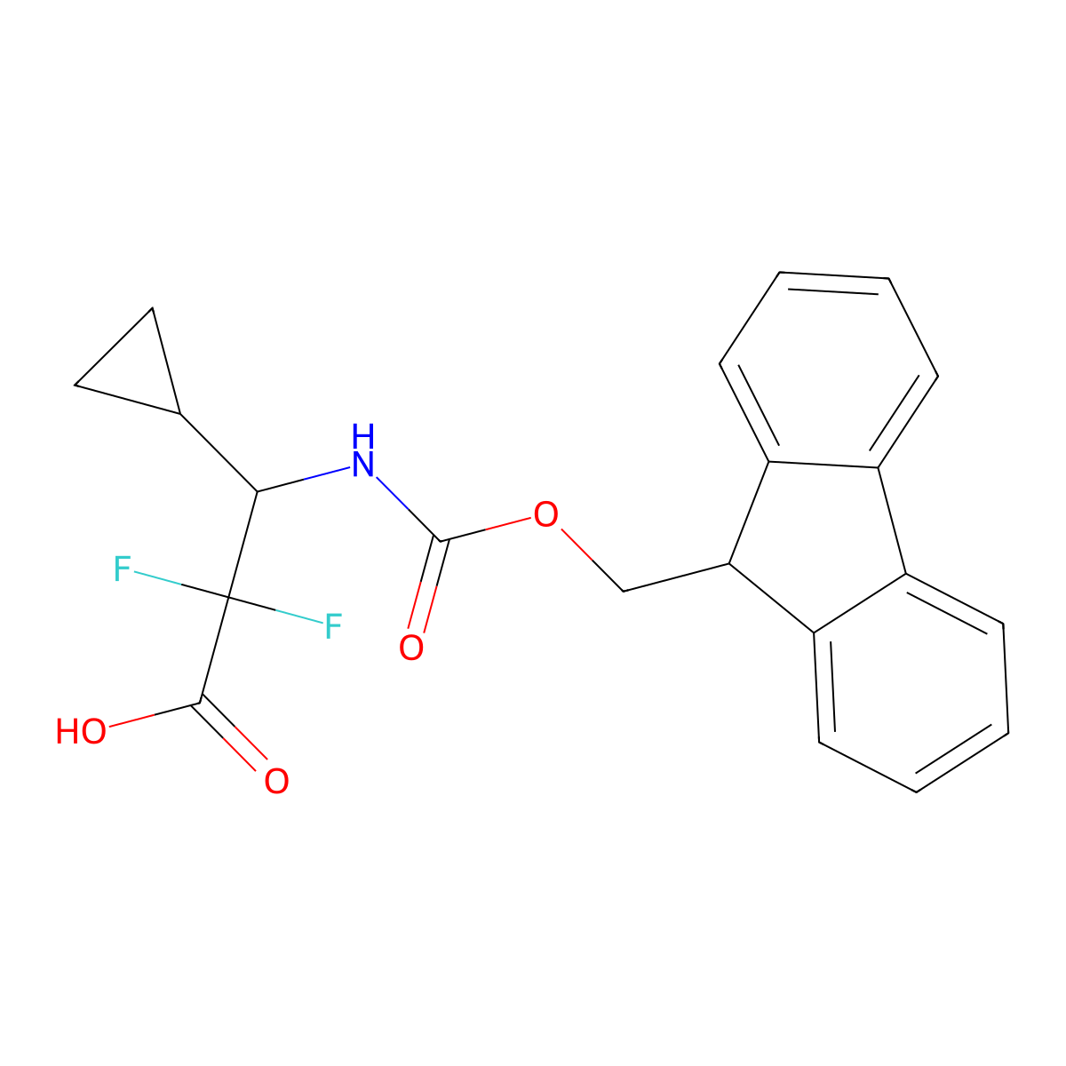 3-cyclopropyl-3-({[(9H-fluoren-9-yl)methoxy]carbonyl}amino)-2,2-difluoropropanoic acid molecular structure, CAS 2138375-42-3