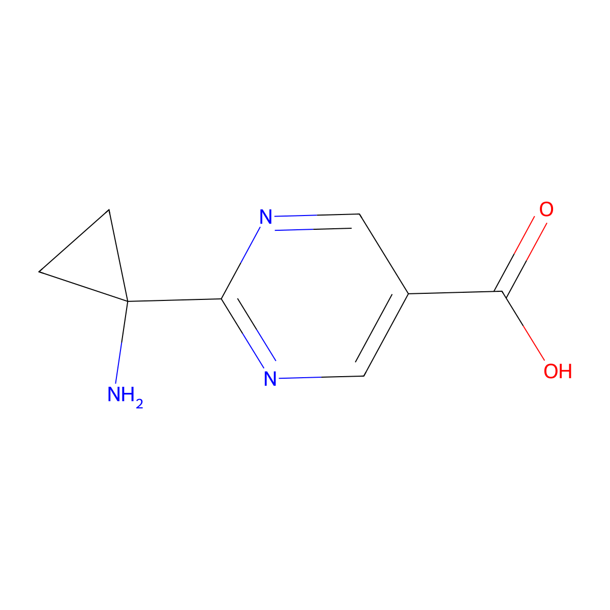 2-(1-Aminocyclopropyl)pyrimidine-5-carboxylic acid molecular structure, CAS 2138377-17-8